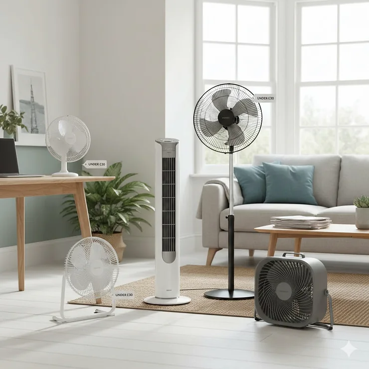 A selection of high-quality, affordable cooling fans under £30 for UK homes. cooling fans under £30