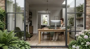 Close-up of a flexible LED USB fan connected to a portable power bank for outdoor use.