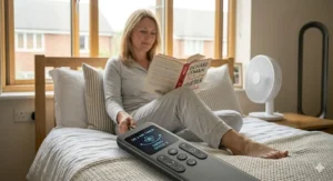 A remote-controlled quiet fan for the bedroom, allowing easy adjustment from the comfort of a bed.