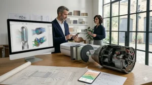 A compact bladeless fan sitting on a coffee table, highlighting its space-saving design for smaller UK homes.