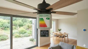 A space-saving wall-mounted fan ideal for circulating air in a large, busy communal living area.
