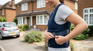 Side view showing the adjustable side straps on the ice pack cooling vest.