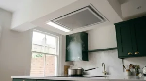 Modern ceiling-mounted extractor fan providing subtle ventilation in a contemporary kitchen.
