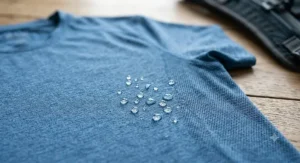 Close-up of moisture-wicking, breathable fabric texture on a cooling shirt.