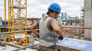 Hands sliding a flexible ice pack into the discreet internal pocket of a site safety cooling vest.