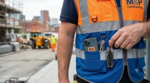 Detailed view of EN ISO 20471 compliant reflective tape on the cooling vest.