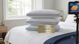 A stack of crisp white pillows highlighting budget-friendly comfort options priced under thirty pounds for UK shoppers.
