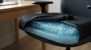Close-up of a honeycomb gel structure inside an affordable cooling seat cushion, demonstrating airflow.