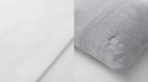 Comparison graphic illustrating how a cooling pillowcase stays chilled longer compared to traditional cotton bed linen.