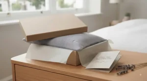 Premium packaging for a cooling pillowcase, highlighting eco-friendly materials and ready for gifting or home delivery.