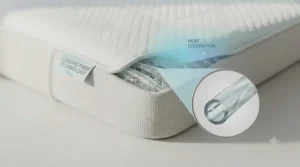 Machine-washable bamboo cooling mattress pad being loaded into a domestic washing machine for easy care.