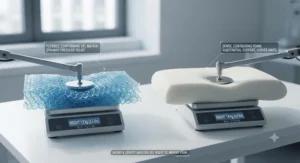 Visual comparison of weight and density between a flexible gel cooling pillow insert and a dense memory foam cooling pillow.