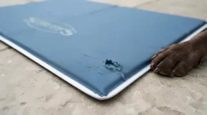 Scratch-resistant cooling mat featuring reinforced edges designed to withstand claws from active working dogs.