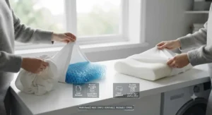 Removable, machine-washable covers for a gel cooling pillow insert and a memory foam cooling pillow.