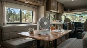 An energy-efficient caravan cooling fan featured among essential motorhome accessories