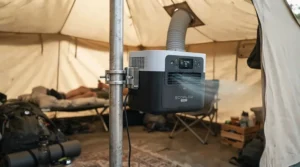 Evaluating a tent fan vs clip-on fan mounted to a central aluminium pole inside a family dome tent.